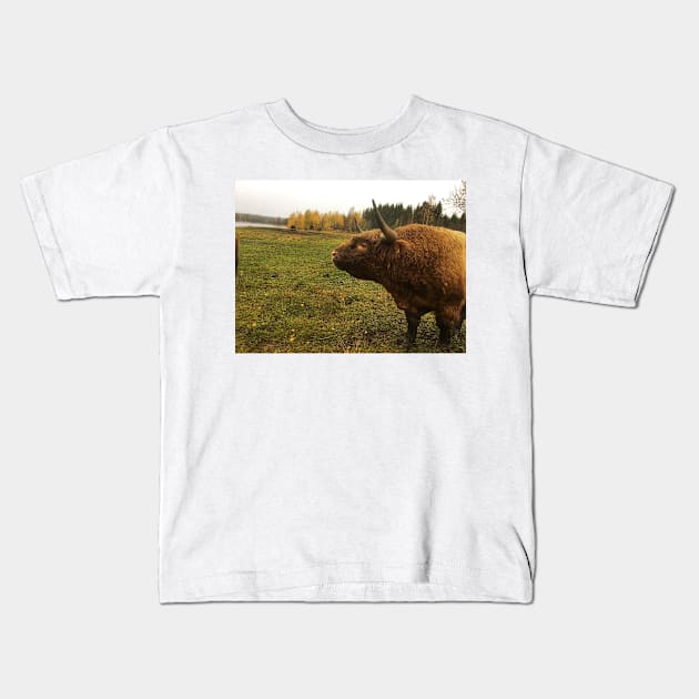 Scottish Highland Cattle Bull 2140 Kids T-Shirt by SaarelaHighland